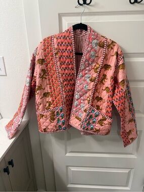 Beautiful Handmade Indian Printed Quilted Cardigan Jacket, Reversible